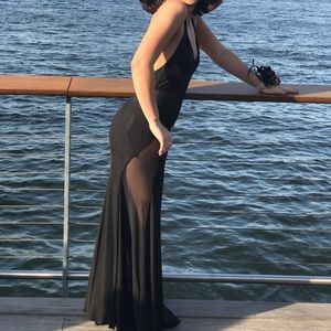 Long Black Dress w/ Mesh Detail